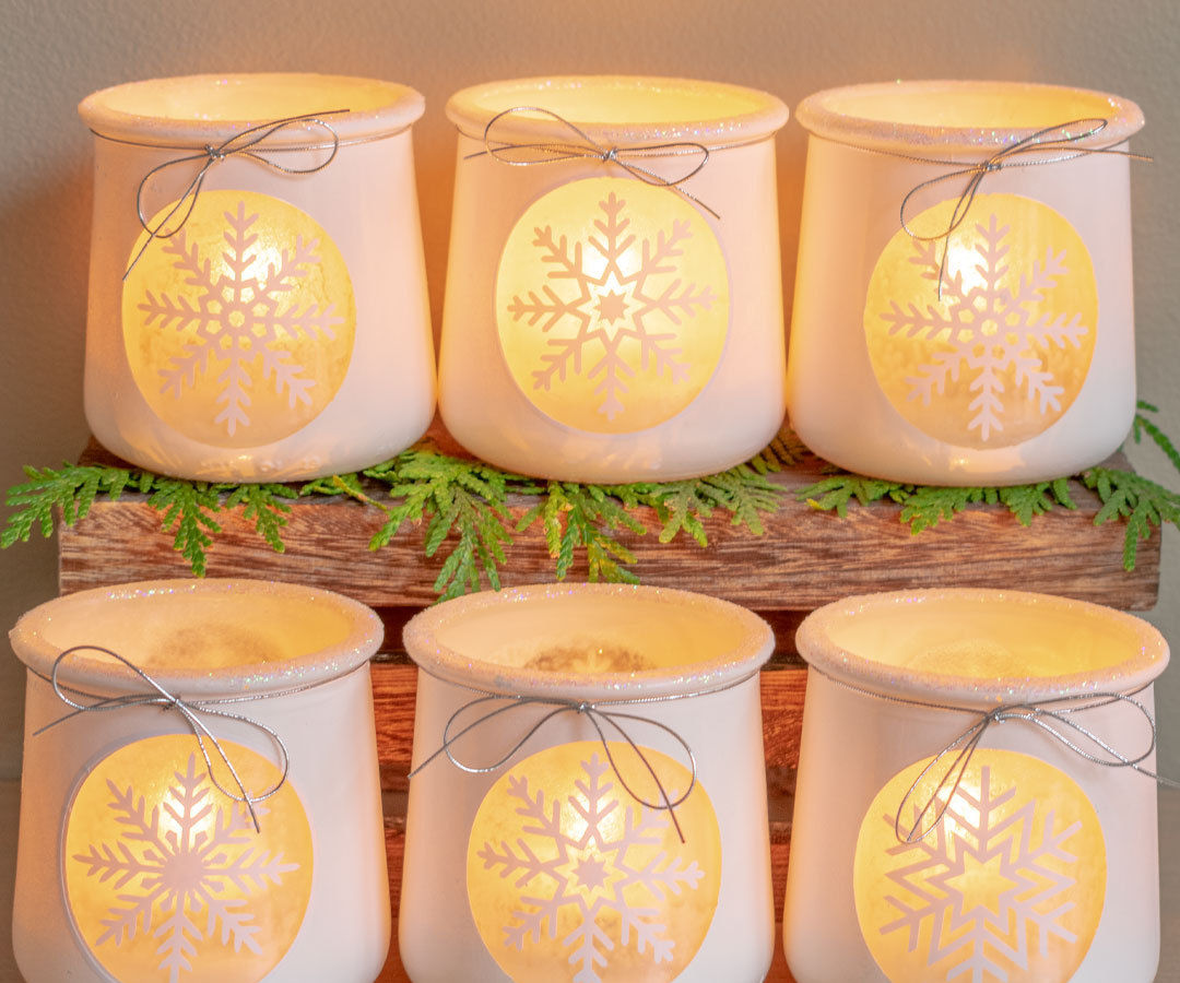 Winter Snowflake Craft: DIY Votive Holders From Up-cycled Oui Jars