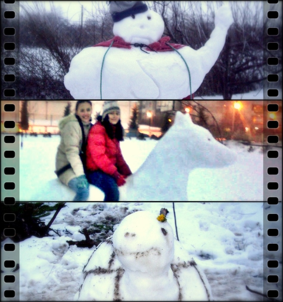 the SuperSnowman, the Snow Dog and the Turtle got ready to jump