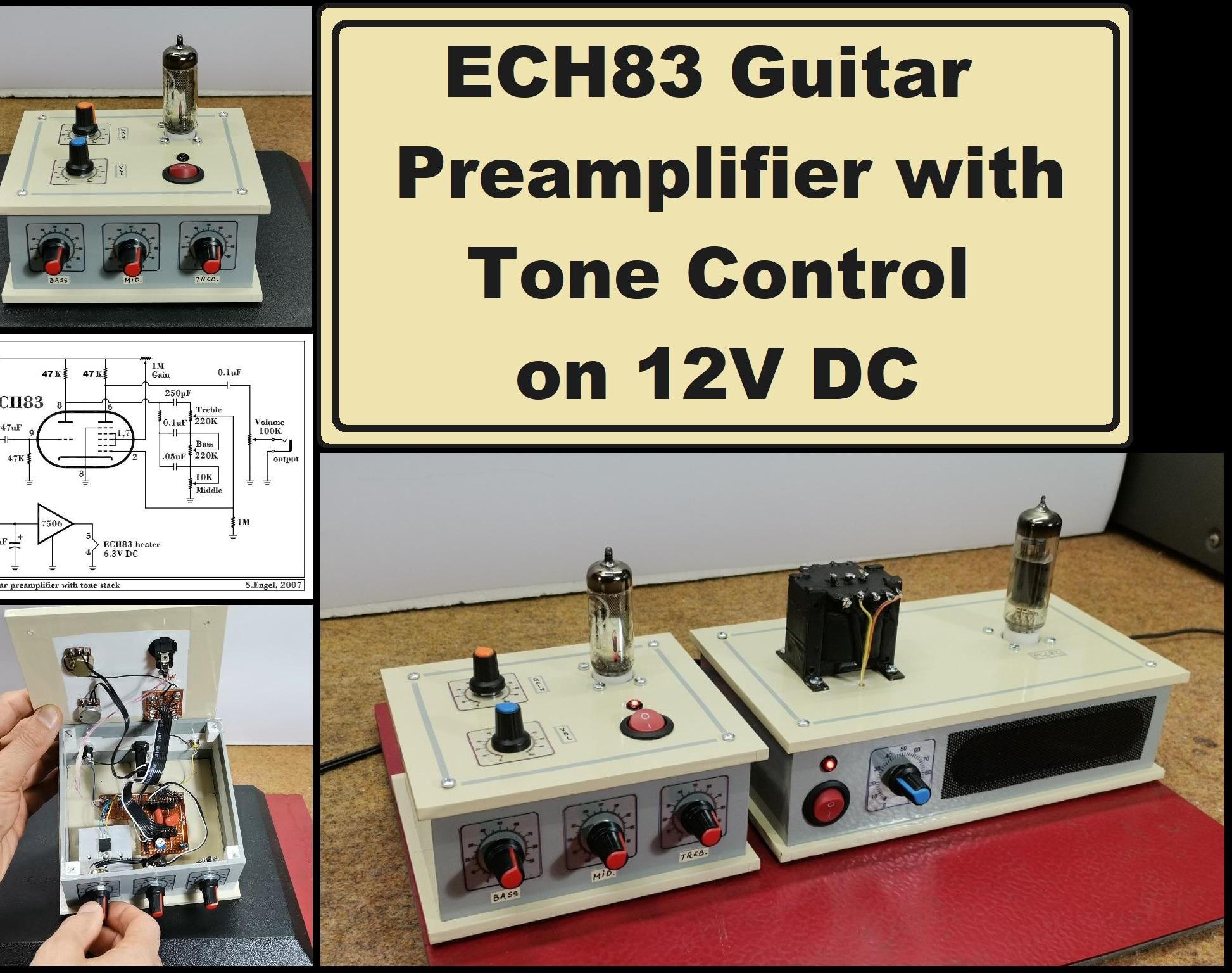 ECH83 Guitar Preamplifier With Tone Control on 12V DC