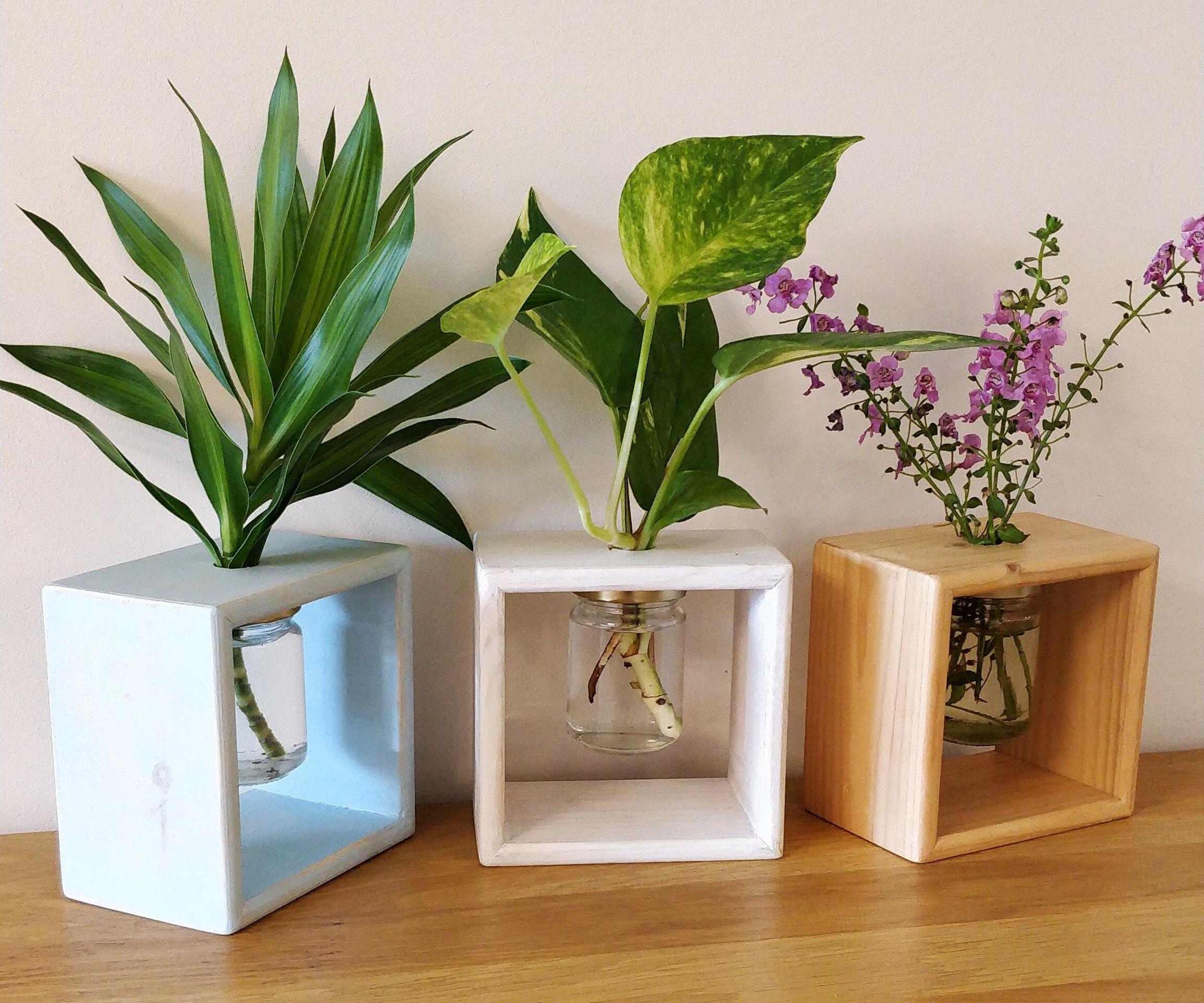 DIY Wooden Flowers Planter Box With Glass Jar | Hydroponics Vase Holder