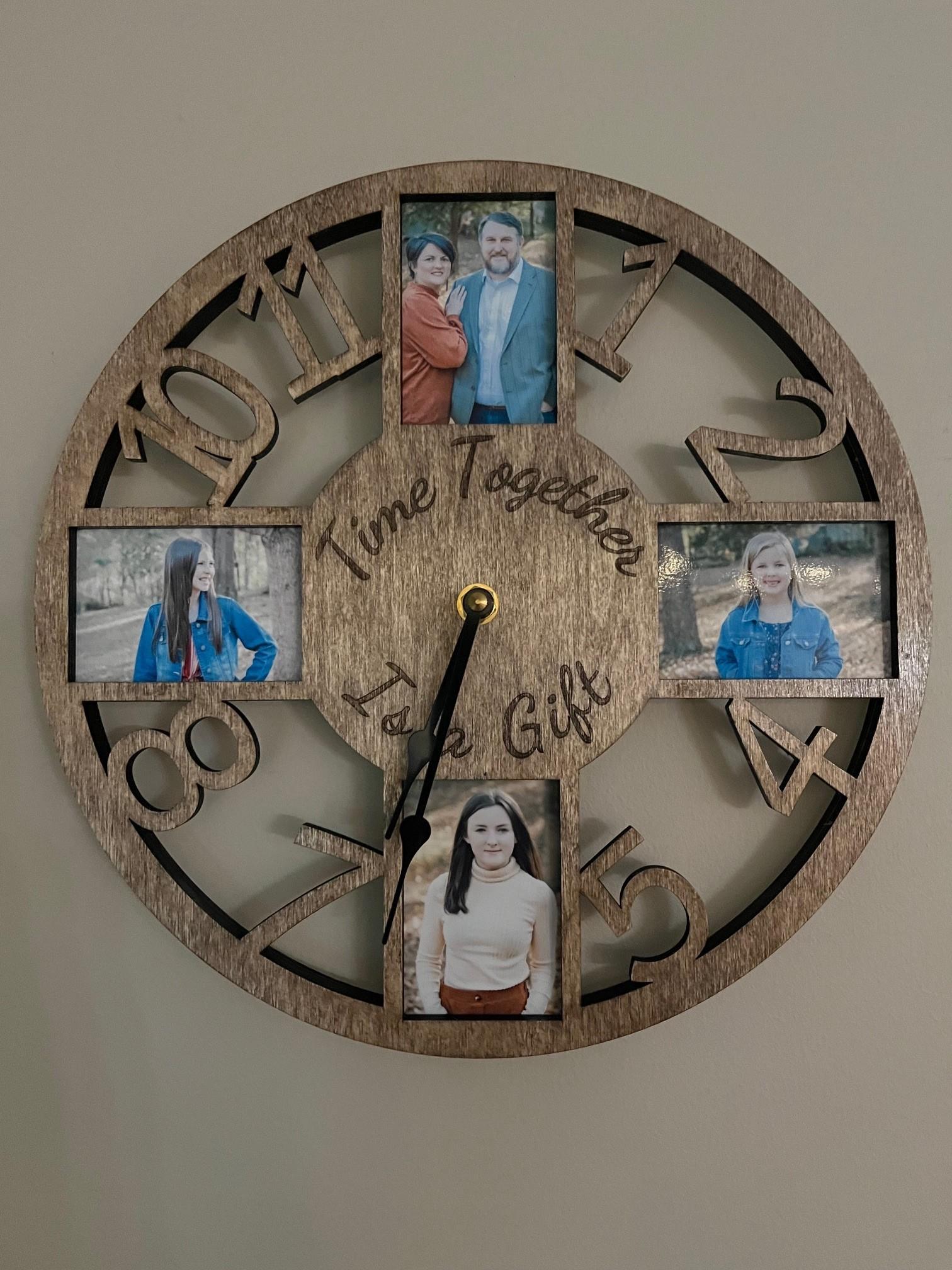 Custom Wooden Clock With Incorporated Picture Frames