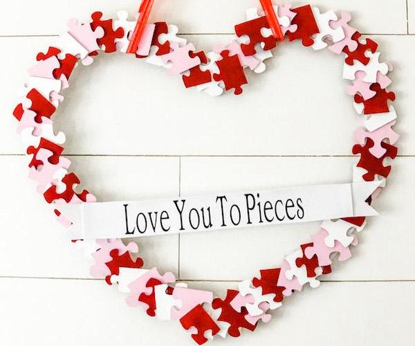 Valentine Puzzle Piece Heart Wreath