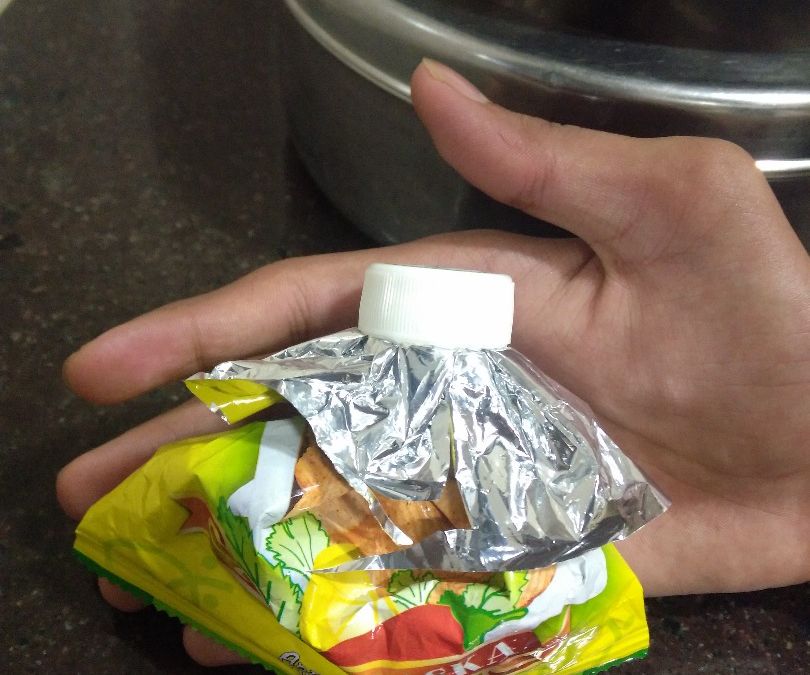 Recycled bottle tops to seal (preserve)open plastic packets