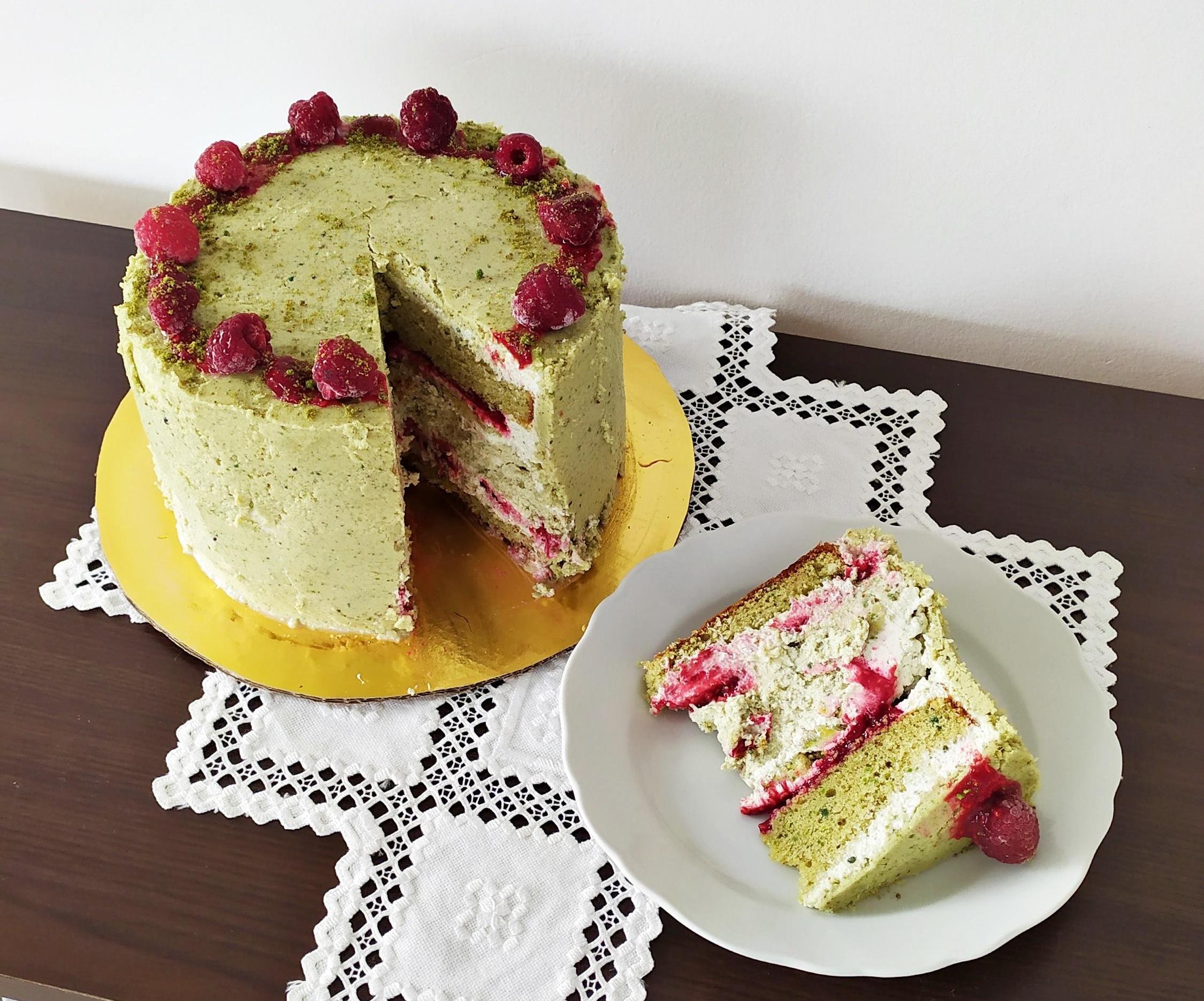 Pistachio Cake With Raspberry Confit