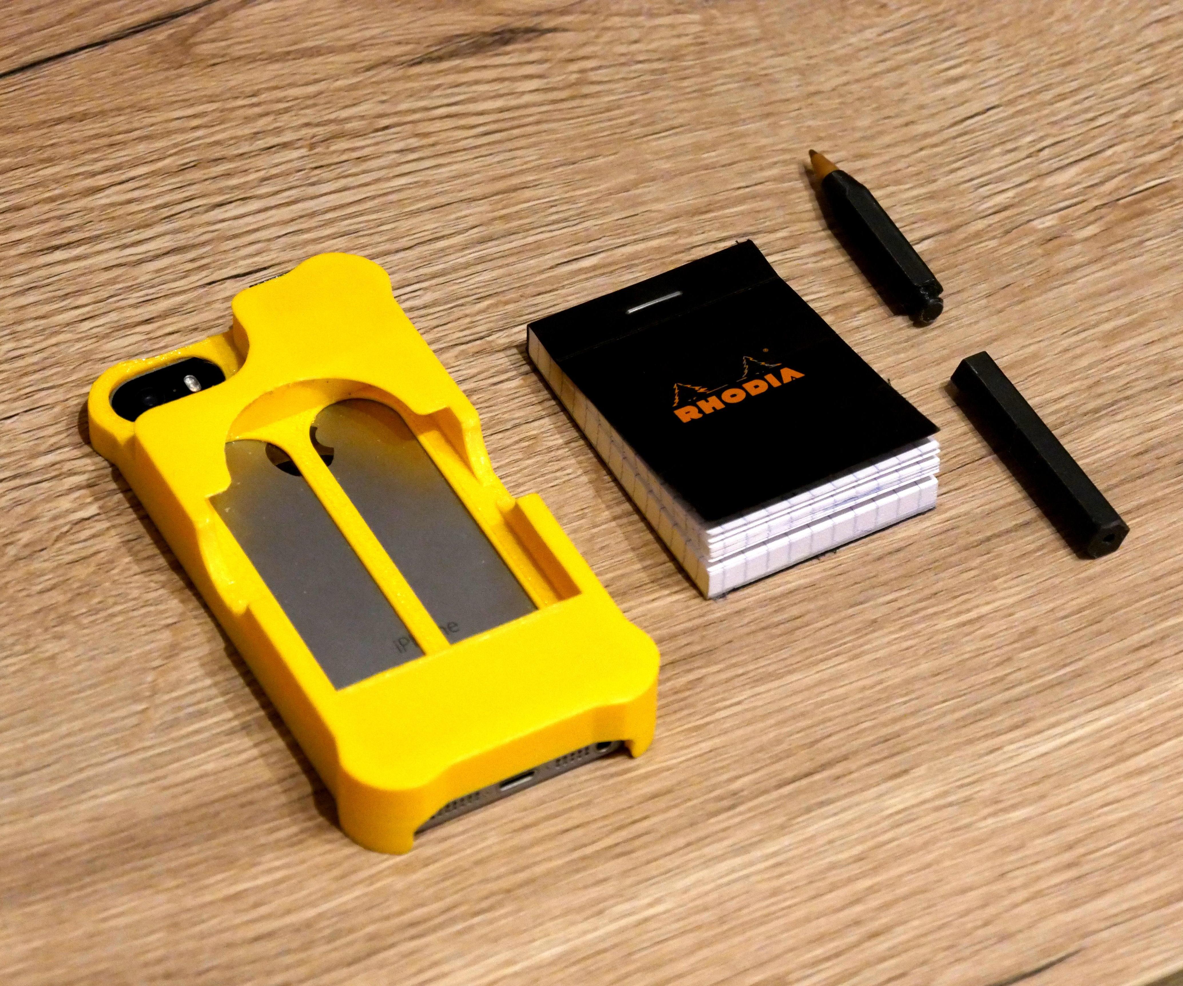 Smartphone case with notebook, pen and secret pocket