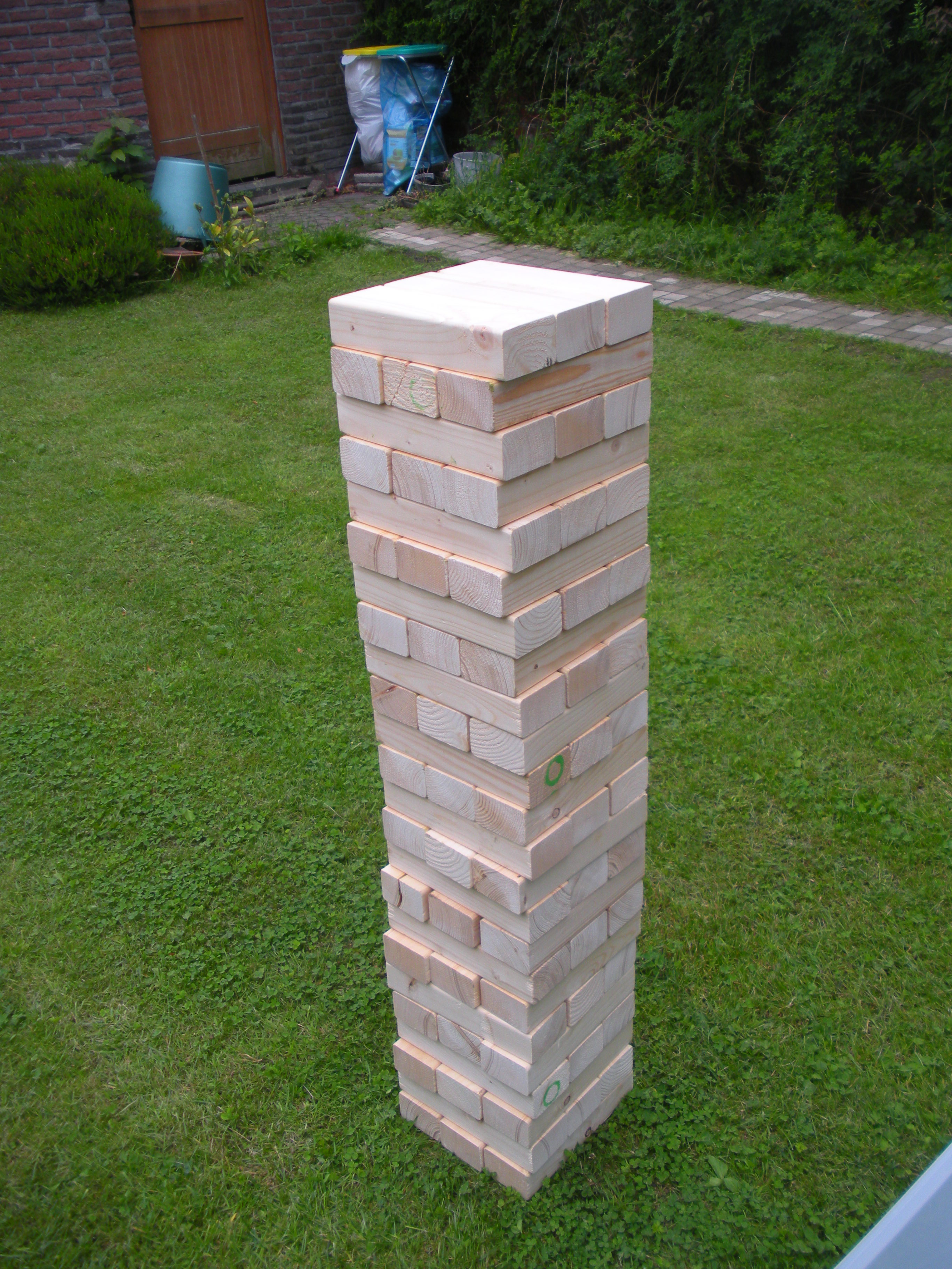 Giant "wooden block stacking game" tower