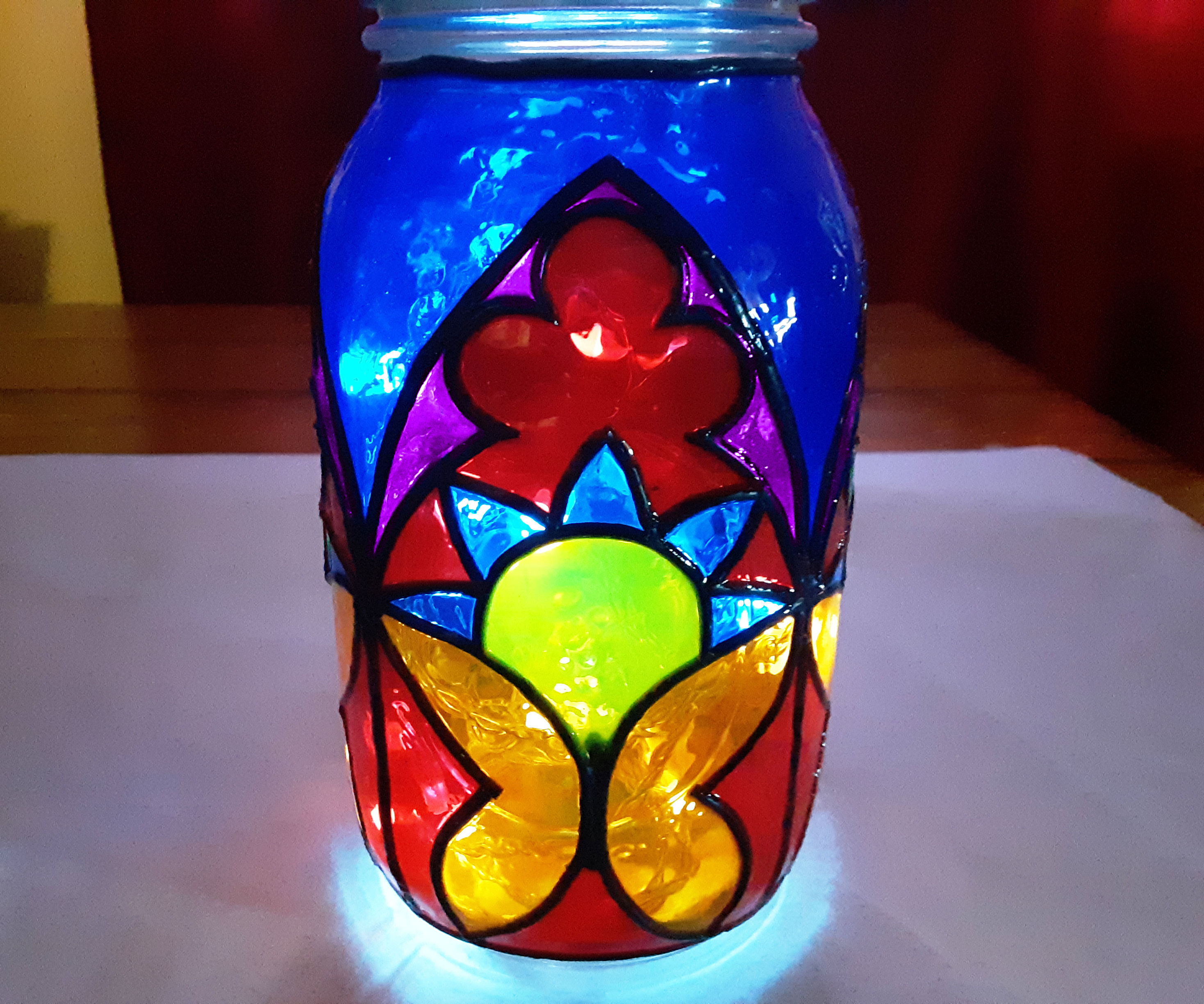 Stained Glass (faux) Mason Jar Lamp