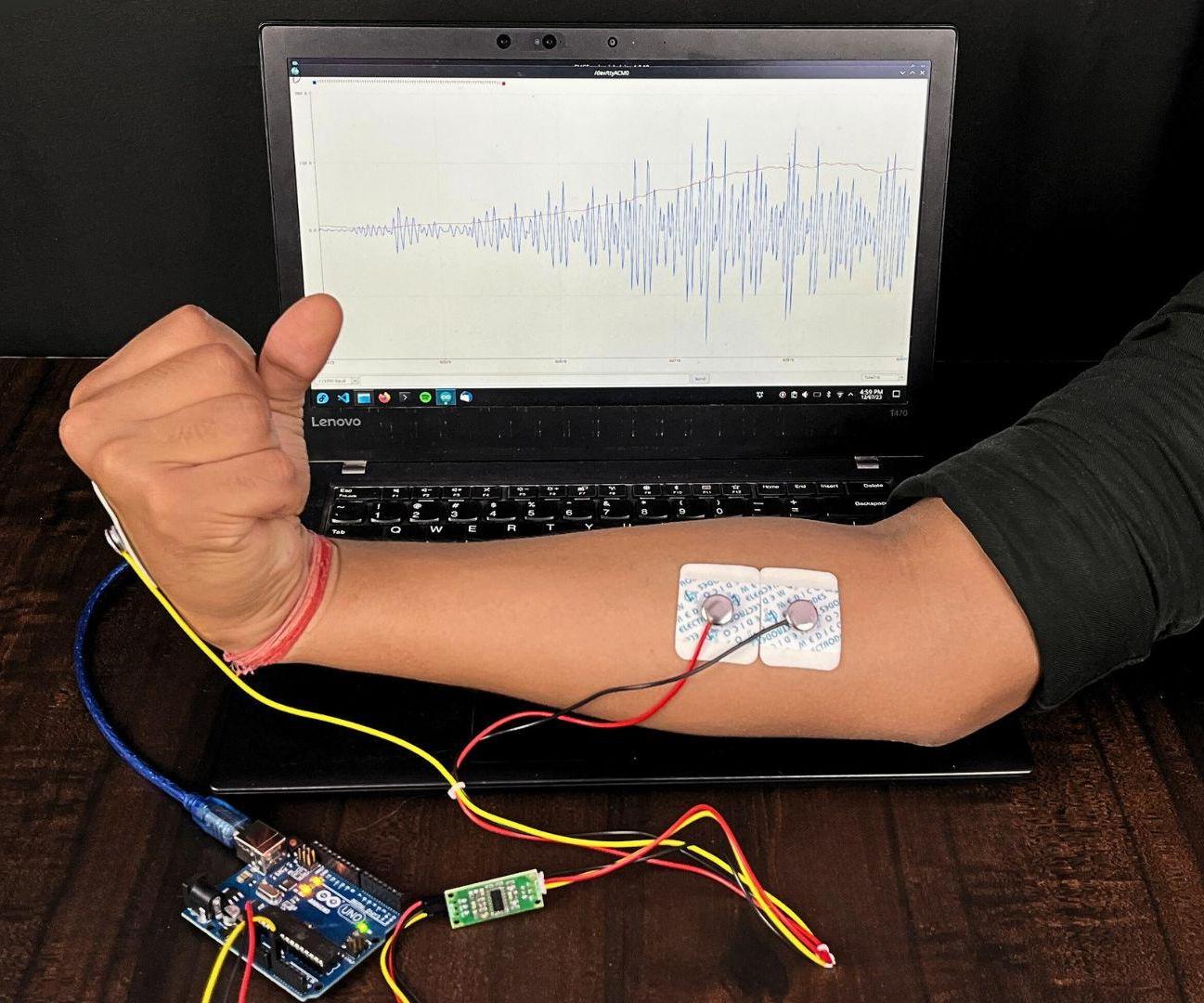 Measuring Muscle Signals Using Candy Size Muscle Sensor (EMG)