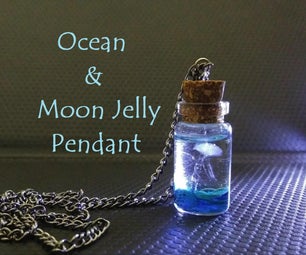 Ocean in a Bottle With Moon Jellyfish Pendant