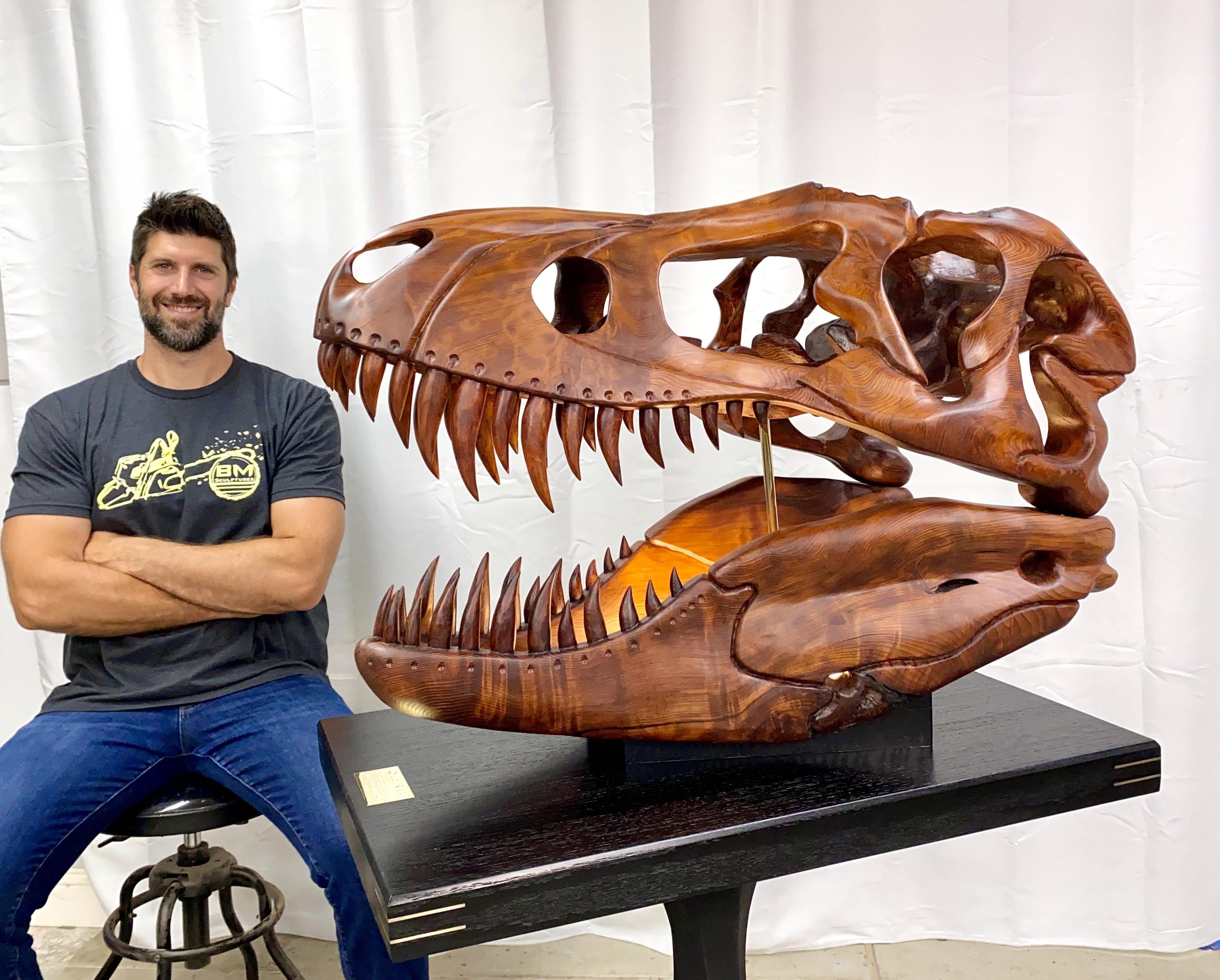 T-Rex Skull Carved From Ancient Wood