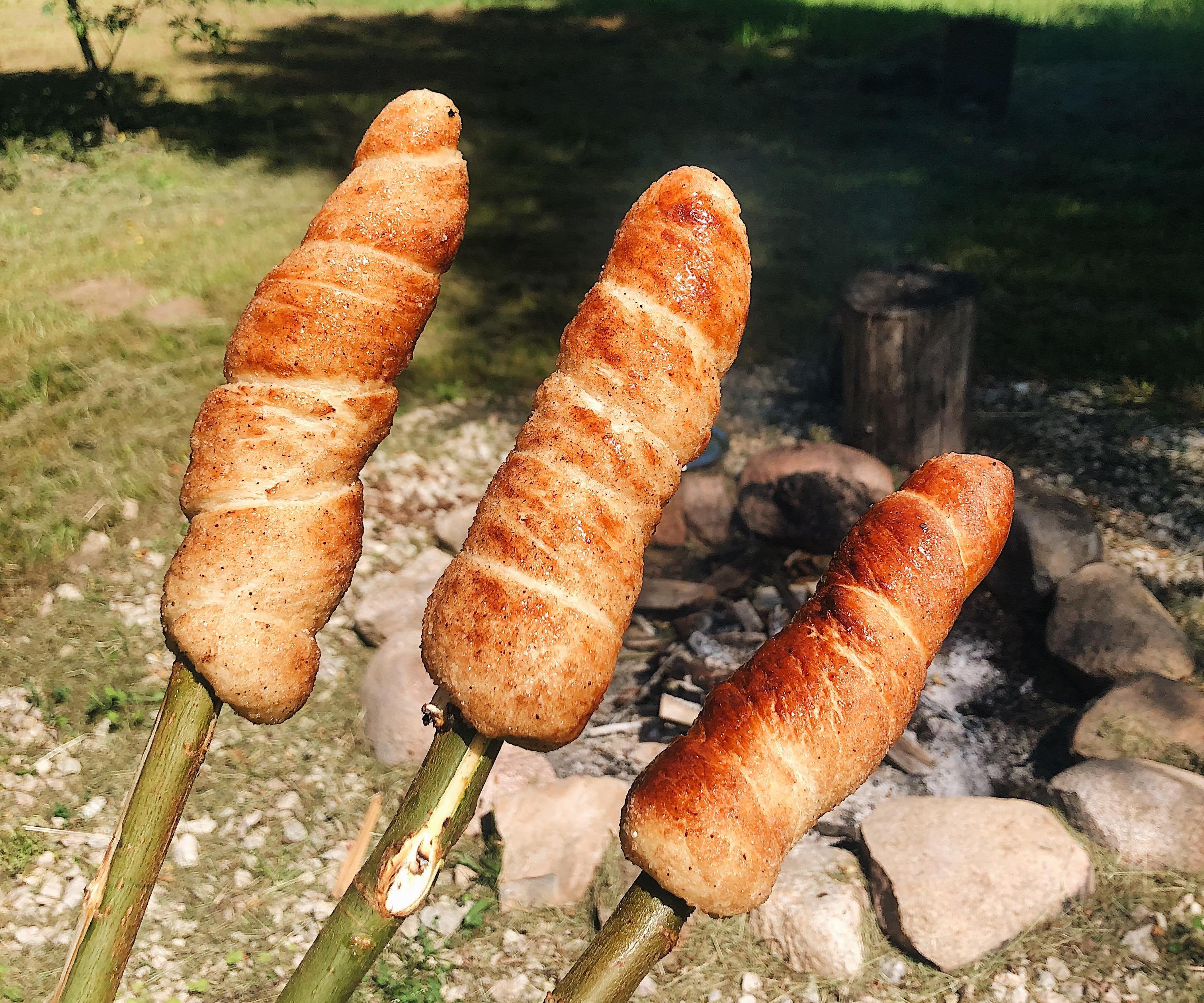 Campfire Cinnamon Buns on a Stick