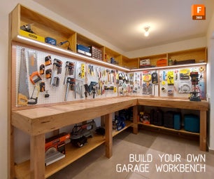 Sturdy Garage Workbench With Top Pegboard, Cabinet and Bottom Shelf