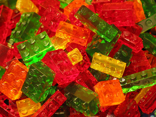 Lego brick shaped gummy candies