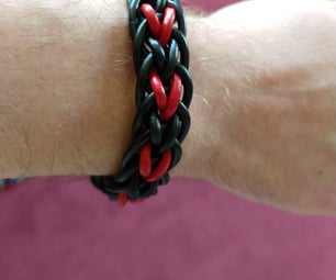 Hearts Leather Lace Bracelet Made on the Kumihimo Square Disk