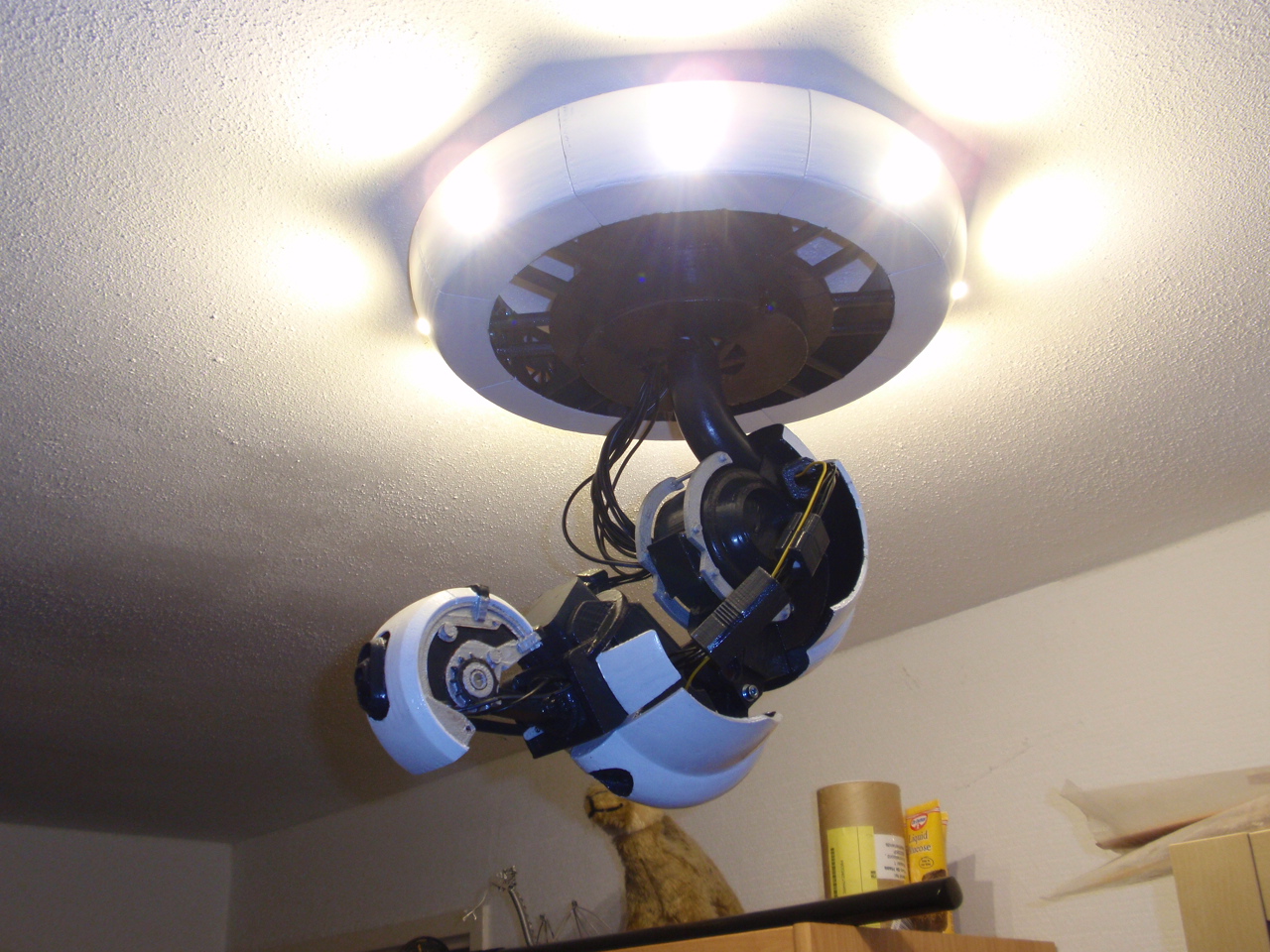 A fully 3D printable GlaDOS Robotic ceiling arm lamp