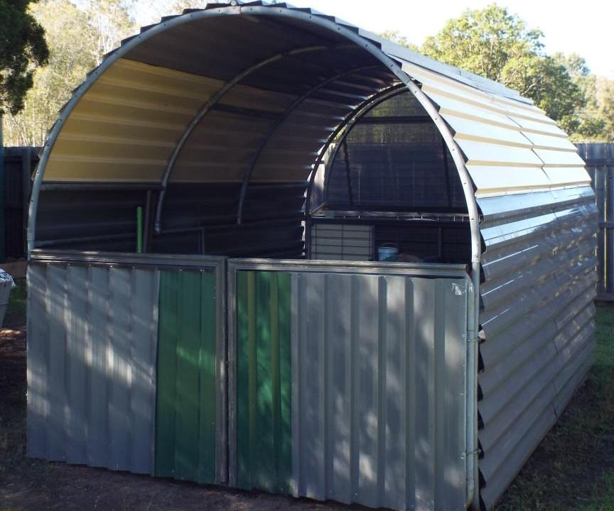 Small Arched,steel Shed. Moveable/Transportable. Possible Uses: Car Port for Small Cars or Motorbikes, Garden Shed or Workshop.